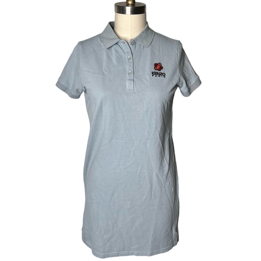 KENZO Paris Boke Flower Cotton Piqué Polo Dress Blue Size Medium